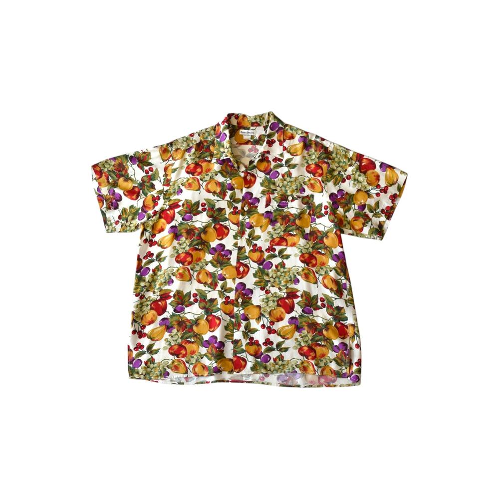 Vintage Barry Bricken Fruit Print Rayon Camp Shirt Tropical L